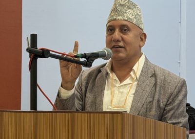 Prof. Dr. Shiva Raj Adhikari, Former Chairperson of the National Planning Commission, Government of Nepal, addresses Bharatpur attendees.